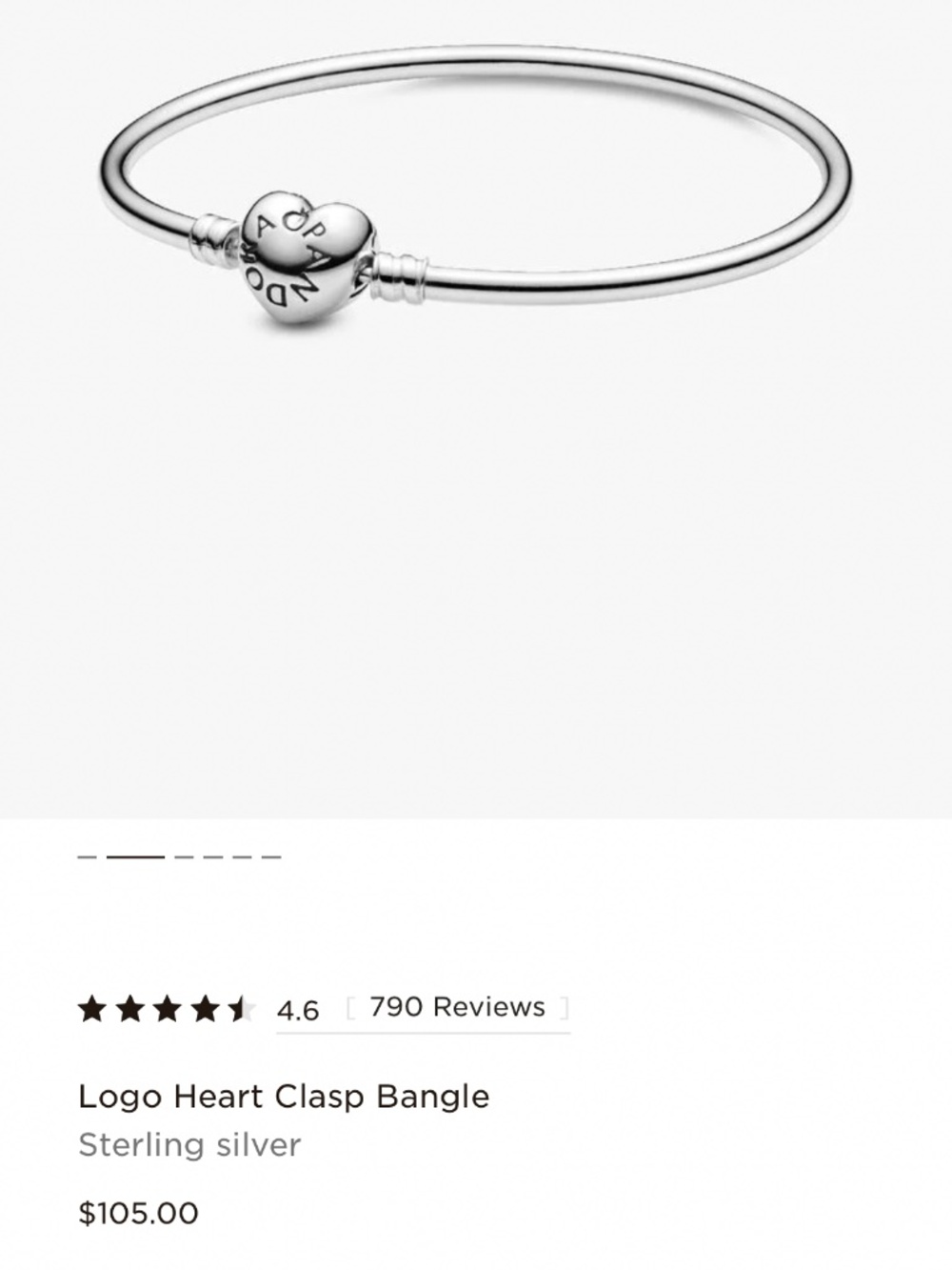 Pandora Heart Clasp Bangle *NEW* 7.5 inches